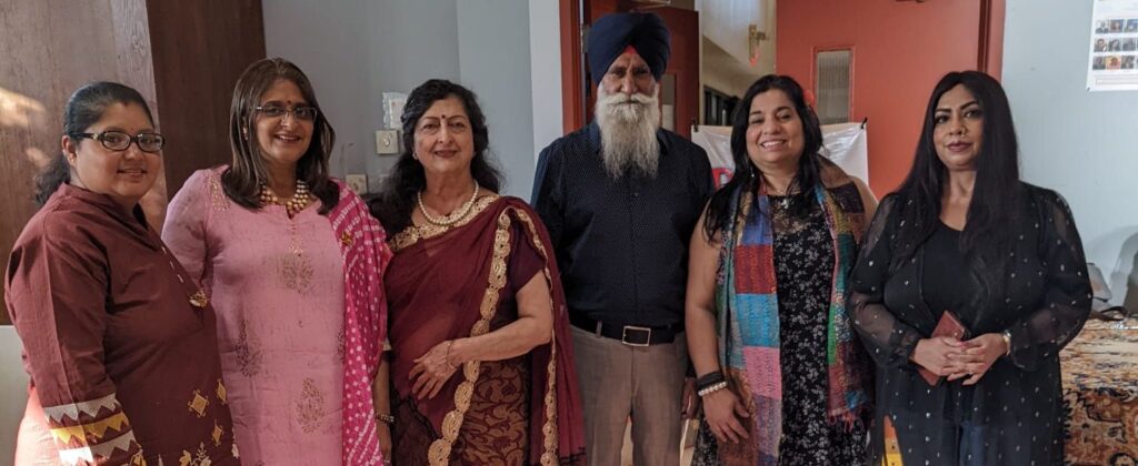 Kavya Geet Sammelan, Montreal on June 19, 2022 (from left) Surangama, Geeta Sunil Soni, Amita Khanna, Harjinder Singh Pattar, Monika Spolia and Sapana Ahsaas