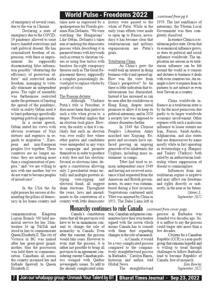 Bharat Times Journal September 23, 2022 pg 7